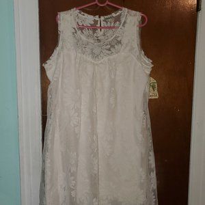 1X Cream Lace Sleeveless Shift Dress